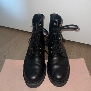 Stuart Weitzman Mila Lift Black Combat Boots